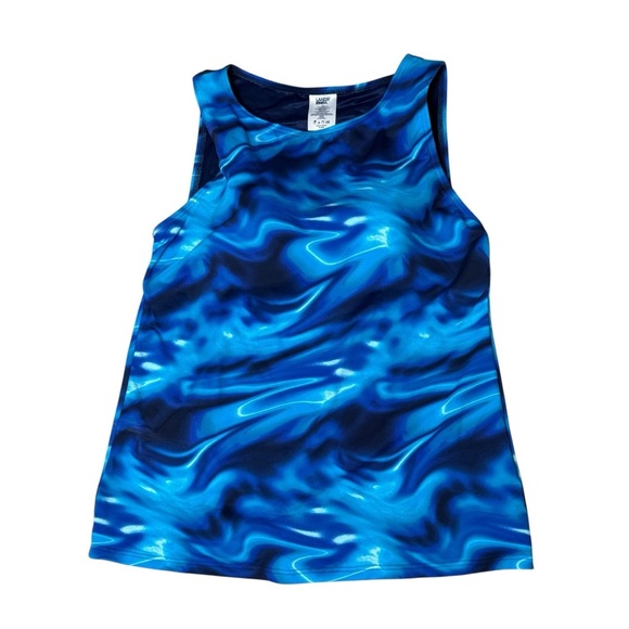 Lands End Womens Blue Swirl Tankini Top Built In Bra Size 10 Modest Swim Beach - Picture 3 of 7